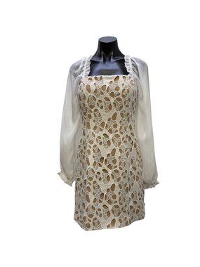 NWT Adelyn Rae Mini Dress With Sheer Sleeves White & Nude S